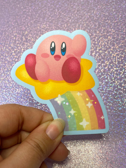 Kirby Sticker - Matte Sticker with Holographic Lam