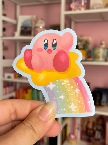 Kirby Sticker - Matte Sticker with Holographic Lam
